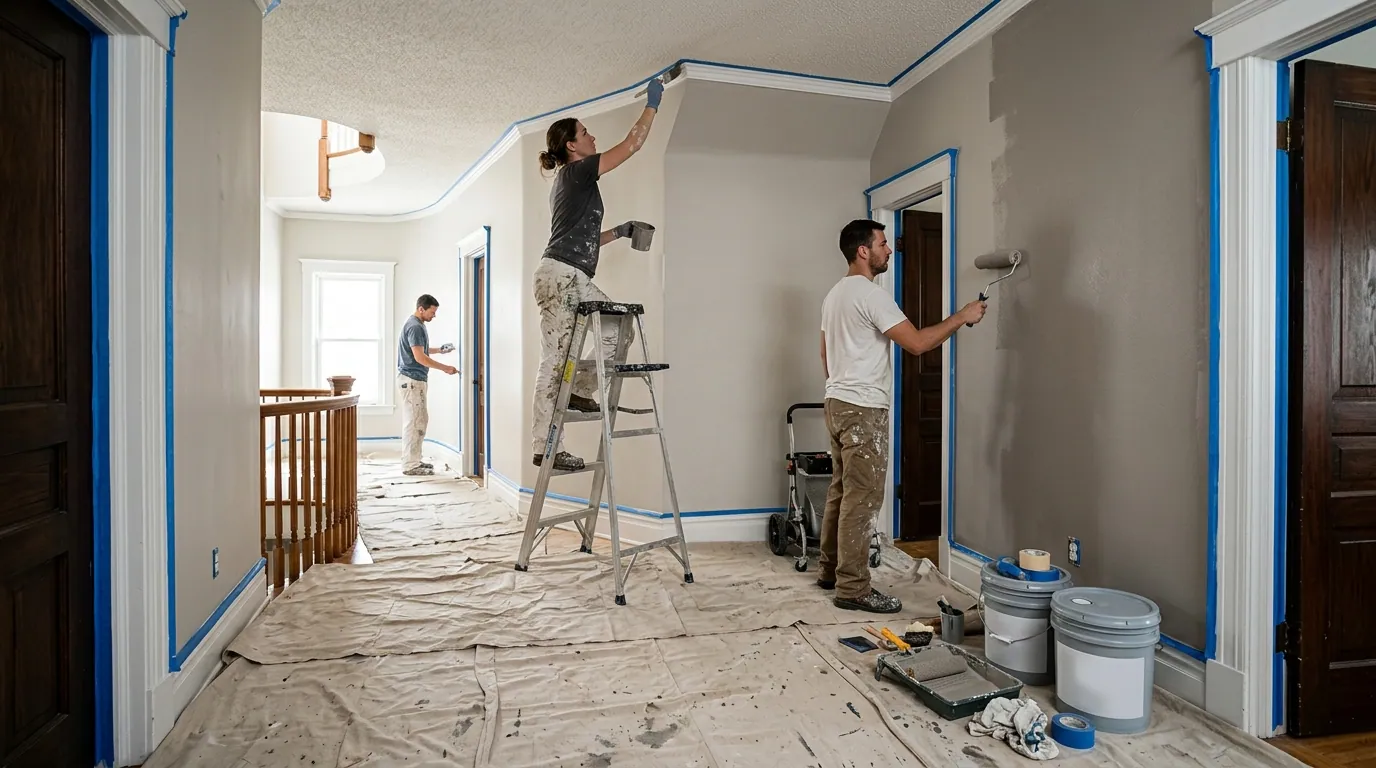 Professional painting crew setup showing where the labor and materials go